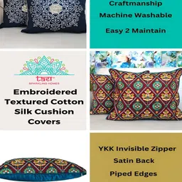 TARA- Sparkling Homes Yellow & Red Set of 2 Embroidered Square Cushion Covers image 4