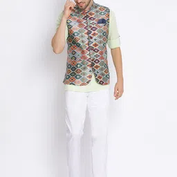 Hangup Men Kurta with Trousers & Printed Nehru Jacket image 5