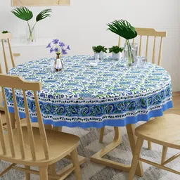 BLOCKS OF INDIA Blue & White Printed Pure Cotton Table Cloth-34