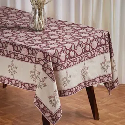 Fabindia Ayira Maroon & Beige Floral Printed Cotton 4-Seater Table Cover-8