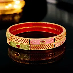 LUCKY JEWELLERY Set Of 2 18K One Gram Gold-Plated Bangles image 5