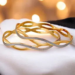 LUCKY JEWELLERY Set Of 2 18K One Gram Gold-Plated Bangles image 3
