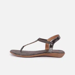 Anouk Black Embellished T-Strap Flats With Backstrap image 5