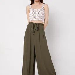 Vero Moda Women Olive Green Flared High-Rise Pleated Trousers-picture-21