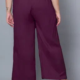 Indietoga Women's Plus Size Wine Solid Rayon Casual Trousers with Pockets image 5