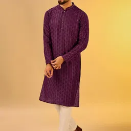 KISAH Men Geometric Zari Embroidered Regular Sequinned Kurta With Trousers Set image 5