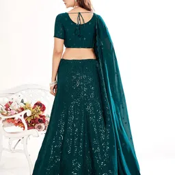 SHOPGARB Embroidered Sequinned Semi-Stitched Lehenga & Unstitched Blouse With Dupatta image 4
