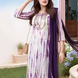 GoSriKi Ombre Printed Regular Thread Work Straight Kurta With Trousers And Dupatta image 2