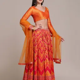 KALINI Woven Design Semi-Stitched Lehenga & Unstitched Blouse With Dupatta image 3