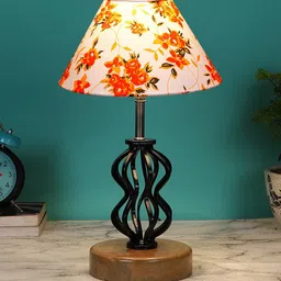 Devansh White & Orange-Colored Printed Table Lamp With Shade image 4