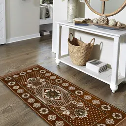 Kuber Industries Golden Flower Printed Rug Bedside Runner-46