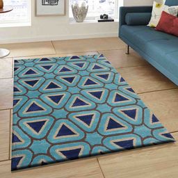 PRESTO Blue & Brown Abstract Rectangular Floor Carpet-1