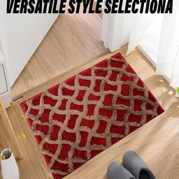 Kuber Industries Red & Brown Geometric Rectangular Doormat image 2