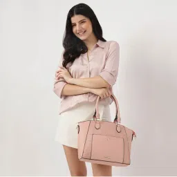 fastrack accessories Pink Croco Textured Structured Satchel Bag with Detachable Strap for Women-picture-31