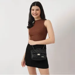 fastrack accessories Black PU Structured Quilted Sling Bag For Women-picture-35