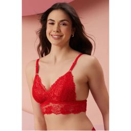 Clovia Non-Padded Non-Wired Full Cup Longline Bralette In Red - Lace-image-31
