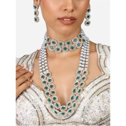 Zaveri Pearls Green Stones Beads Bridal Choker & Long Necklace Earring Set-ZPFK17342-picture-29