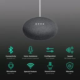 Google Home Mini with Google Assistant Compatible Smart Wi-Fi Speaker (Far-Field Voice Recognition, Black) image 2