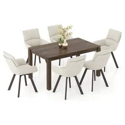 urban ladder Atlas Solid Wood 6 Seater Compact Dining Table with Bren Swivel Dining Chairs-picture-5