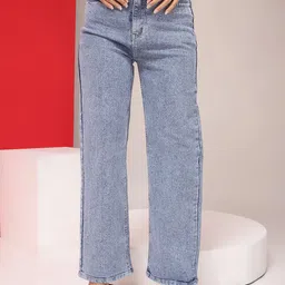 Crazeis Women Comfort Straight Fit High-Rise Light Fade Acid Wash Stretchable Jeans-picture-33