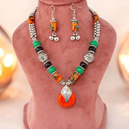 LUCKY JEWELLERY Beaded Tribal Necklace and Earrings-image-95