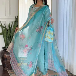 URMIR FASHION Women Floral Embroidered Regular Thread Work Kurta with Trousers & With Dupatta-picture-36