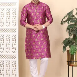 Larwa Men Floral Woven Design Straight Kurta With Pyjama-picture-43