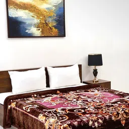 Signature Brown & Pink Floral Heavy Winter 450 GSM Double Bed Blanket-95