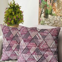 Blue Grass Pink & Black 2 Pieces Geometric Velvet Square Cushion Covers-image-97