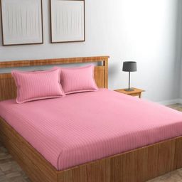 Bedbathandbliss Pink Striped 300 TC Bedsheet with 2 Pillow Covers-image-27