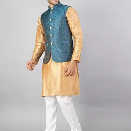 Wintage Mandarin Collar Cotton Silk Straight Kurta with Pyjamas & Nehru Jacket-picture-16