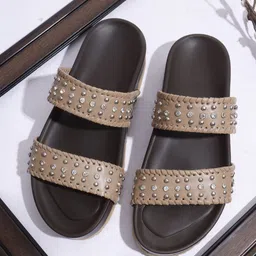 THE WHITE POLE Women Lightweight Open Toe Slip On Flats-image-35