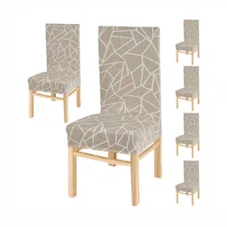 Yellow Weaves 6-Pcs Beige & White Printed Stretchable Chair Covers-image-88