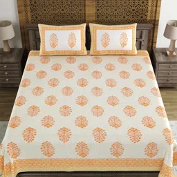 Sangria White Ethnic Motifs Pure Cotton 210TC Double King Bedsheet Set-2.74mx2.28m-image-81