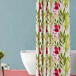 ArtzFolio White & Green Floral Printed Waterproof Shower Curtain-31