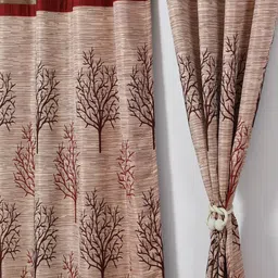 Aura Maroon Set of 2 Floral Room Darkening Long Door Curtain-image-28