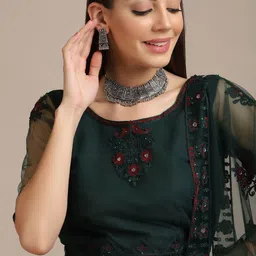 KALINI Embroidered Net Semi Stitched Lehenga & Unstitched Blouse With Dupatta image 2