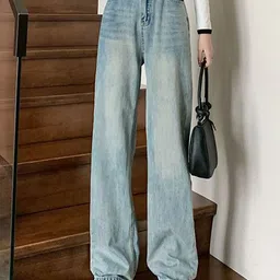 StyleCast Women Wide Leg High-Rise Light Fade Non Stretchable Cotton Jeans-picture-16