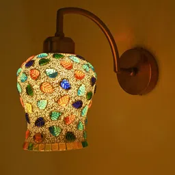 SOMIL Multicoloured & Gold-Toned Printed Glass Wall Lamp-52