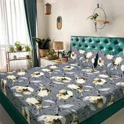 KLOTTHE Grey Floral 300 TC King Bedsheet with 2 Pillow Covers-image-16