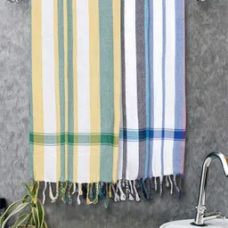FABINALIV White & Yellow 3 Striped Cotton 225 GSM Bath Towel-image-63