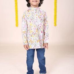 KiddoPanti Boys Printed Mandarin Collar Pure Cotton Kurta With Jeans-image-29