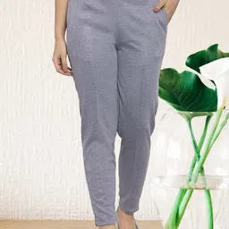 Trend Level Women Grey Cotton Casual Mid-Rise Relaxed Fit Solid Trousers-picture-35