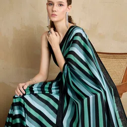 TASRIKA Striped Beads and Stones Satin Saree-image-87
