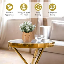 Kuber Industries Gold-Toned & Green 4 Pieces Artificial Flower With Pot image 3