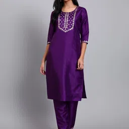 BANJANAN Women Ethnic Motifs Embroidered Regular Thread Work Kurta with Trousers-picture-3