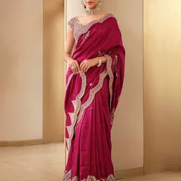 Moda Rapido Floral Embroidered Silk Blend Fusion Saree-image-17