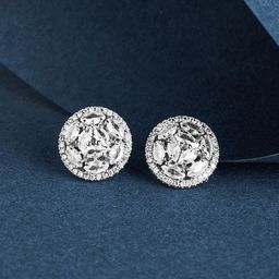 TEEJH Apsara Aura Silver Plated CZ Studded Circular Shaped Oxidised Stud Earrings-9