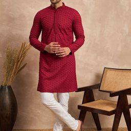 House of Pataudi Embroidered Pure Cotton Kurta-image-74