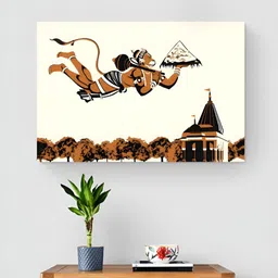 Tushaco Handicrafts White & Brown Hanuman ji Religious Canvas Wall Art-image-98